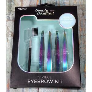 Vivitar 5 Piece Eyebrow‎ Kit - Stainless Steel Tweezers and Comb Set